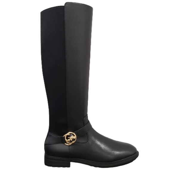 Coach-Farrah Logo Buckle Accent Tall Riding Boots Black Size 11M - Picture 1 of 4